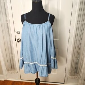 Statement Light Chambray Cold‎ Shoulder Top Size Medium